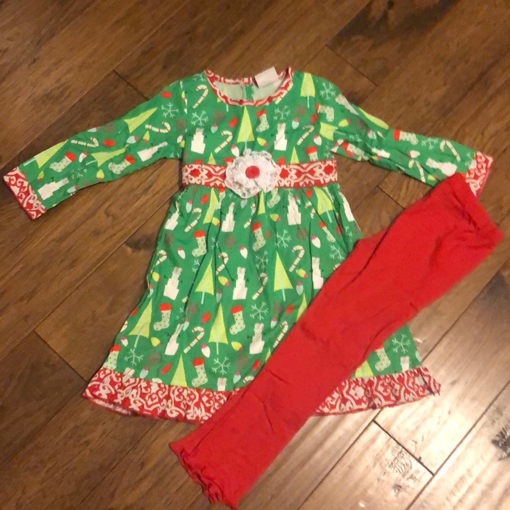 Ann Loren Girls Christmas Dress with leggings size 6